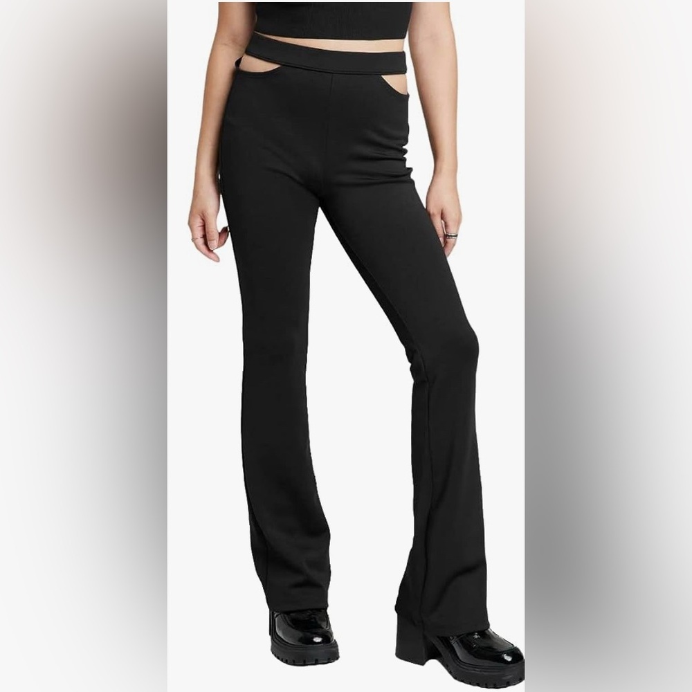 Black Flare Pants with Hip Cut-Outs